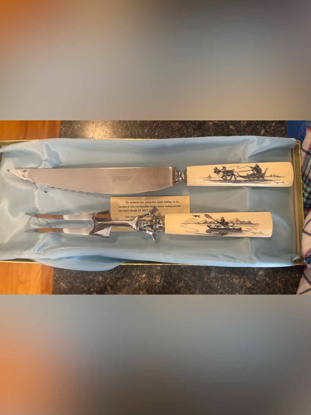 Ivory-Handle Carving Set - Decorative Home Kitchen Knife and Fork